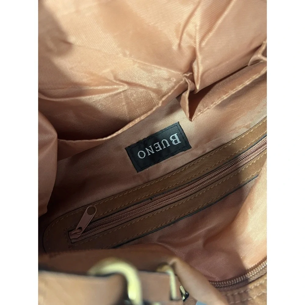 Bueno Women's Brown Faux Leather Hobo Shoulder Bag with Chain Detail & Buckle